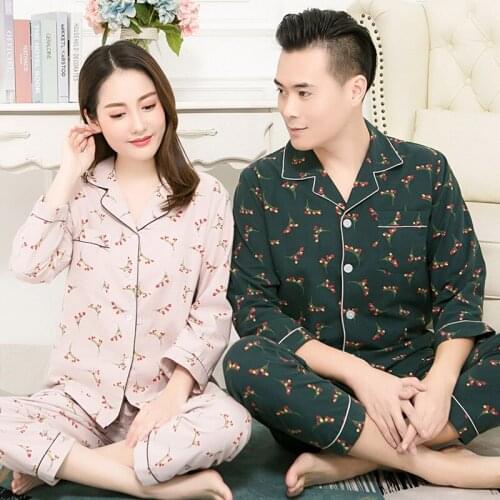 Couple Pajamas Long Sleeve Cotton Sleep Tops Pants Home Clothes Sexy Sleepwear Men Cute Pajama for Men Nightwear Satin Set