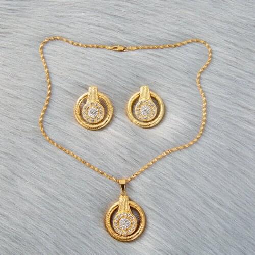 African gold color Jewelry sets for women bridal Indian Ethiopia Dubai necklace earrings set wedding jewelry wife gifts set