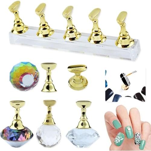 Alloy Magnetic Nail Tips Stand Holder Set Nail Art Display Faux Crystal Diamond Base for Salon DIY Practice Manicure Tools Kit