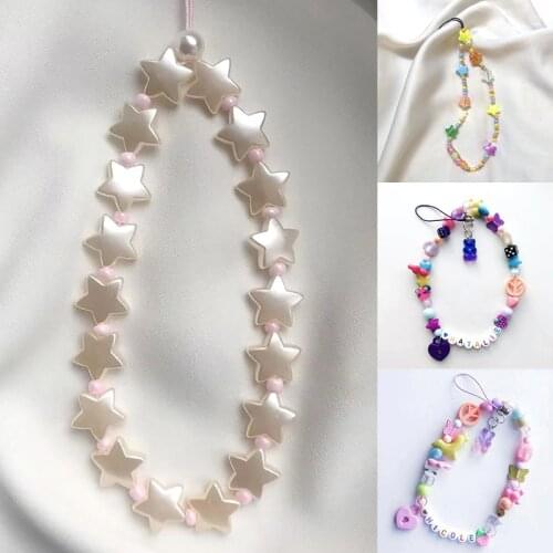 Trendy Colorful Beads Chain Mobile Phone Holder Chain Anti-lost Handmade Acrylic Cord Lanyard Strap for Women 2021 New