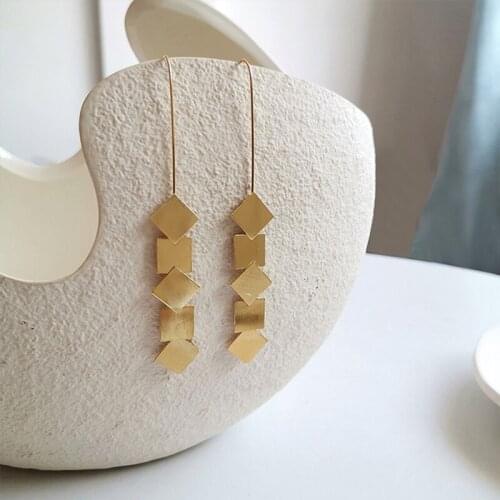 SRCOI Trendy Multi Square Dangle Long Earrings Gold Silver Brushed Geometric Metal Earrings For Women Girls Temperament Jewelry
