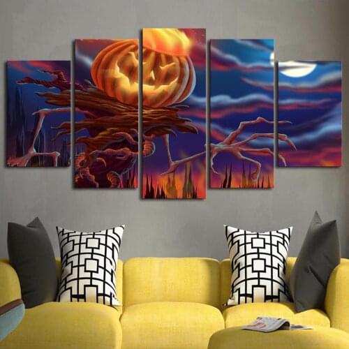Modular Canvas Painting Frame For Living Room HD Prints Poster 5 Pieces Halloween Pumpkin Monster Pictures Wall Art Home Decor