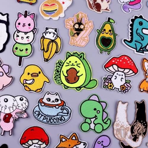 Cartoon Patch Iron On Patches On Clothes Cute Animal Embroidery Patches For Clothing Stripe Badge Dinosaur Patch Applique Decor