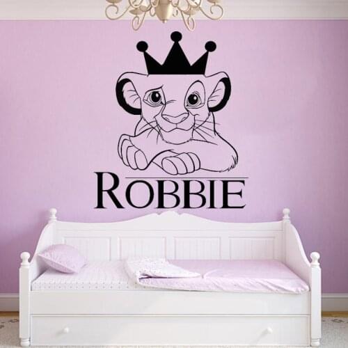 Lion King Wall Stickers Personalised Custom Name Vinyl Decals Simba Art Mural Boys Kids Room Decoration Cartoon Crown