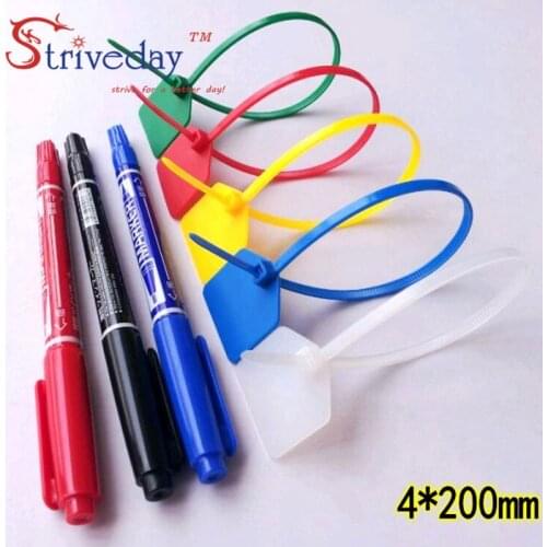 50pcs/lot Disposable plastic Ties Seals label large Signage Ties Seals Tag Logistics Tagout 4*200mm color sent randomly