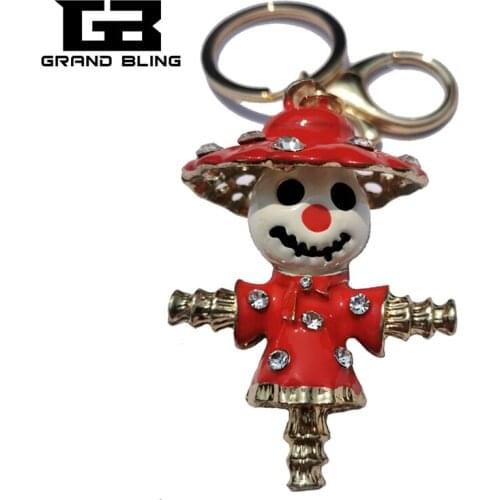 Wholesale Red Enamel Rhinestone Scarecrow Keychain Charms/Key Holder for Handbag Pendant Accessory
