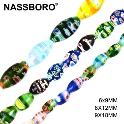 Oval Mix Flower Glazed Glass Beads for Jewelry Making Loose Spacer Lampwork Beads Bead DIY Craft Bracelet Necklace Needlework