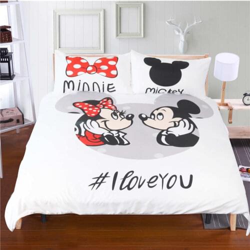 Mickey Minnie Disney Mouse Print Bedding for Girls Children and Babies Bedrooms Decorated with Queen Large Size White and Black