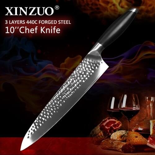 XINZUO 10'' Chef Kitchen Knives Stainless Steel 3 Layer 440C Core Clad Steel High Quality Vegetable Meat Knife with G10 Handle