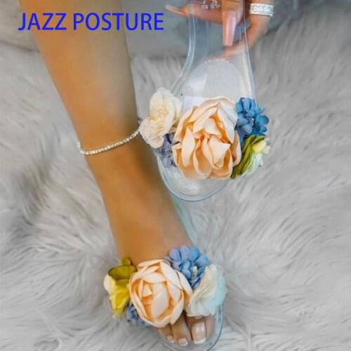 Clear flat Slippers Women Sandals Summer Transparent Shoes Jelly Womens shoes Gladiator fashion Flower Slippers z745