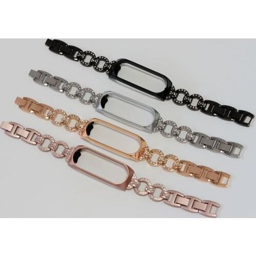 Woman Mi6 Mi5 Strap for Xiaomi Mi Band 3 4 Band Stainless Metal Miband 5/6 Bracelet Replacement Bling Wristband Accessories Pink