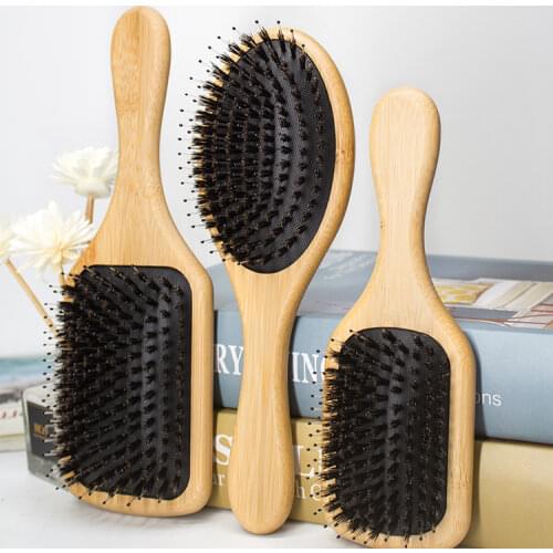 Hair Brush Natural Bamboo Handle Boar Bristles Anti-static Hair Scalp Paddle Hairbrush Gasbag Massage Comb Hair Care
