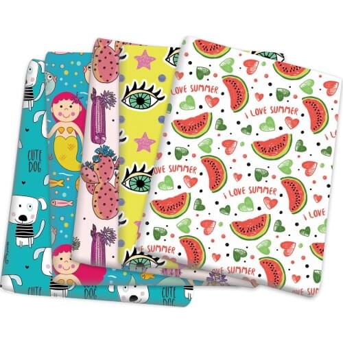 Dog Girls Watermelon Polyester Cotton Fabric for Tissue Sewing Quilting Fabric Needlework Material DIY Handmade Crafts,c18710