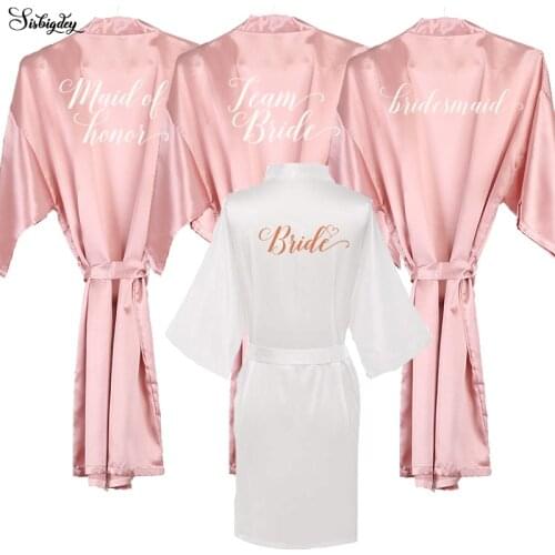 Dark blush pink bride satin robe women pajamas rose gold white writing wedding bridesmaid gift sister in law team bride robes