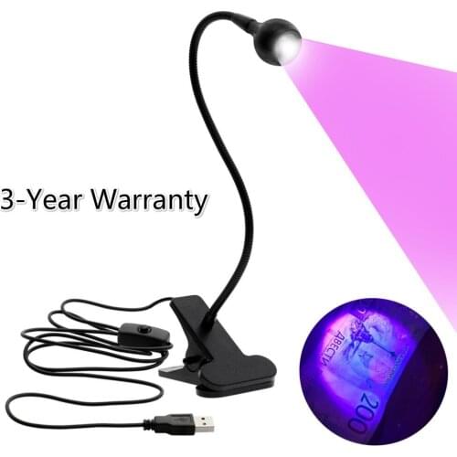 USB Led Desk Light Mini Clip-On Flexible Bright Led UV Lamp Adjustable Glue Nail Dryer Cash Medical Product Detector with Switch