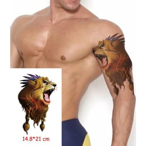 Waterproof Temporary Tattoo Sticker roaring lion king big animal feather tatoo Body Art Arm leg fake tattoos Women/Men girl kid