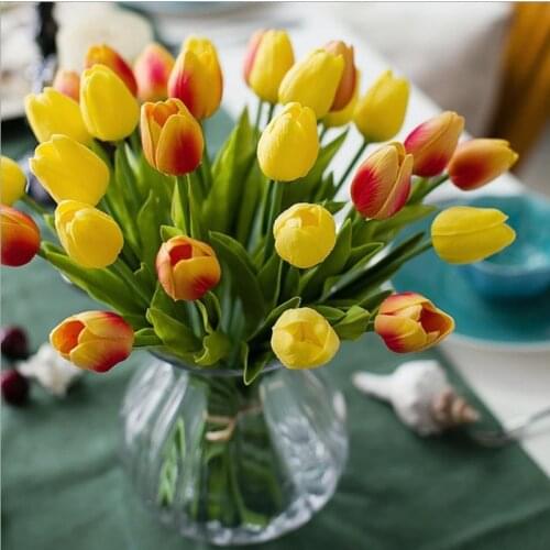 YO CHO Artificial PU Tulip Flower DIY Bridesmaid Bouquet Fake Tulip Flower Party Festival Home Decor Wedding Planner Supplies