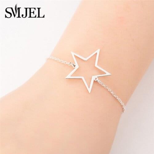 SMJEL Big Star Bracelets for Women Trendy Hollow Star Jewelry Ladies Chain Charm Friendship Bracelet Femme Bijoux Gifts