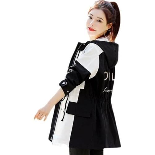 SpringAutumn Women Jacket Windbreaker Female Coat Mid Long Color Matching Casual All-Match Windbreaker Overwear Ladies TopsR1455