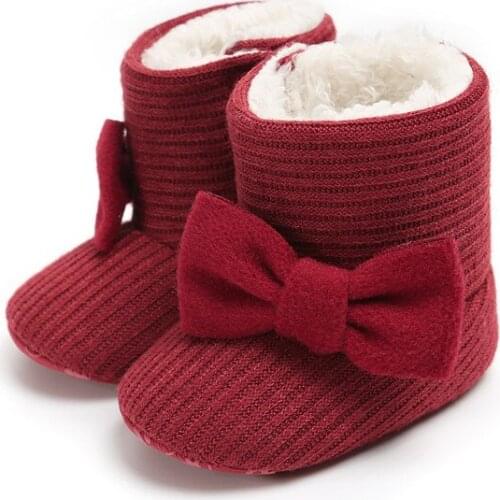 Winter Toddler Baby Girls Shoes Newborn Infant Kids Warm Plush Soft Sole Bowknot Non-Slip Snow Boots Princess Shoes