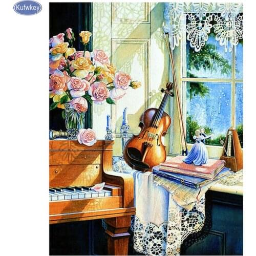 5D Diy Diamond Painting flowers Full Square Rhinestones Cross Stitch Mosaic diamond Embroidery Piano Home Decoration 50x60cm