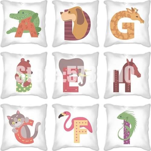 English alphabet Pillow Case Decor Cartoon 26 Letters Cushion Cover for Sofa Car Home Fashion Plush Pillowcase Home Decorative