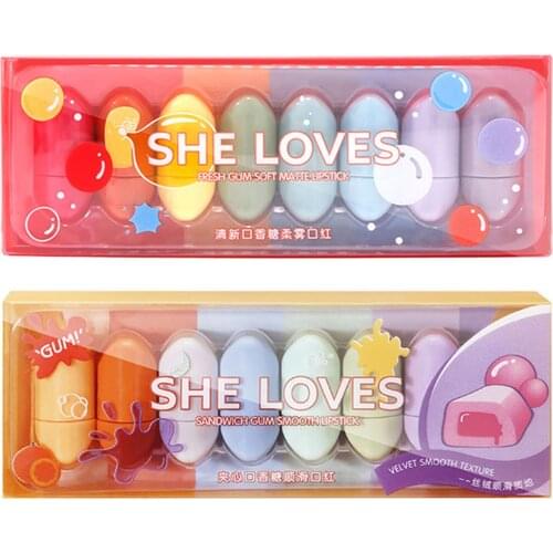 SHE LOVES 8Pcs/Set Velvet Matte Lipstick Non-fading Long Lasting Waterproof Moisturizing Non Sticky Lip Glaze Lip Makeup
