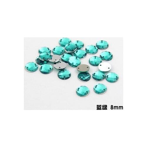 Free shipping 100pcs/lot 8mm blue green 2-holes circle decorative buttons imitation diamond acrylic patch clothing button