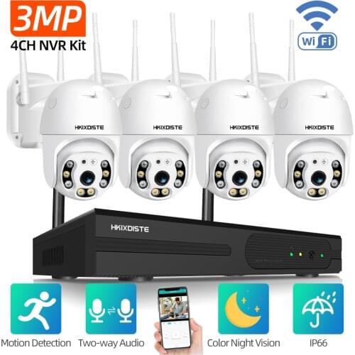 3MP HD Wireless CCTV System Two Way Audio Waterproof PTZ WIFI IP Security Camera 4CH P2P NVR Video Surveillance Kit APP Remote