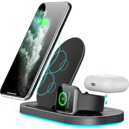 3 In 1 Qi Wireless Charger Stand 10W Fast Charging Dock Station For iPhone 12 11 XR X 8 For Earphone Watch