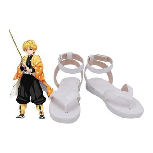 Demon Slayer Kimetsu no Yaiba Cosplay Zenitsu Agatsuma Cosplay Sandals White Shoes Costume Accessories Halloween Party Shoes