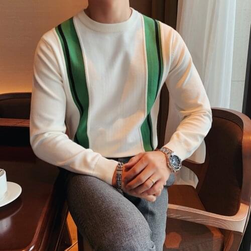 British Style Autumn Winter Sweater Men Fashion 2020 Long Sleeve Pullovers Men Knit Sweaters Patchwork Color O-Neck Pull Homme