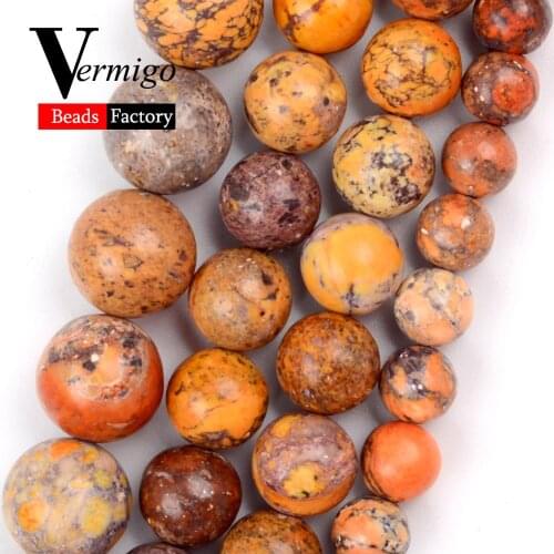 Natural Stone Beads 6/8/10mm Orange Sea Sediment Imperial Jaspers Turquoises Round Beads for Jewelry Making Bracelets Jewellery