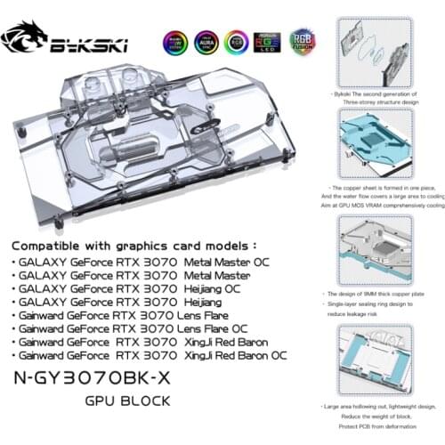 Bykski PC water cooling Radiator GPU cooler video Graphics Card Water Block for GLAXY Metal Master Gainward RTX3070 N-GY3070BK-X