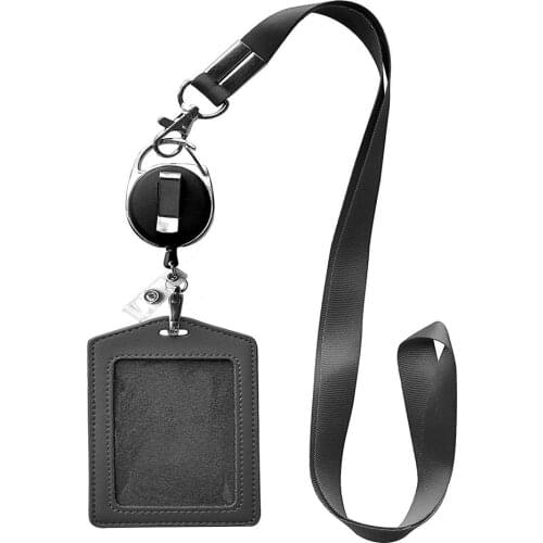 Genuine Leather Id Holders Case Business Badge Card Holder with Lanyard Male Women Visit Door Identity Badge Cards Cover