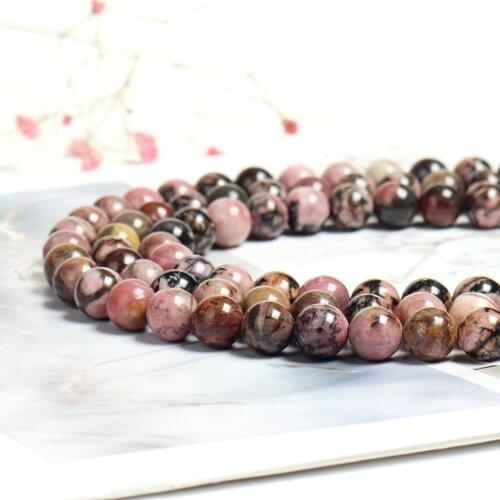 Black Lace Rhodonite Wholesale High Quality Web Pattern Stone Polished Natural Stone Loose Round Rhodocrosite Beads Strand