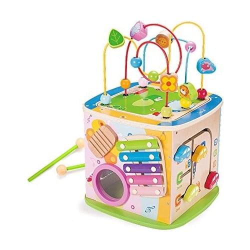 BigNoseDeer Wooden toys Activity Cube Learning Beads wire Maze Parking game Center 5 in 1 for toddlers Gift