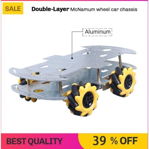 Double-Layer McNamum wheel aluminum car chassis, 4WD four-wheel drive chassis DIY ultrasonic intelligent obstacle avoidance car