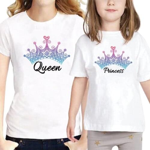 Mother And Daughter T-Shirt Mom And Daughter Equal Matching Family Outfits Queen Princess Crown Printed Tshirts Girls Clothing