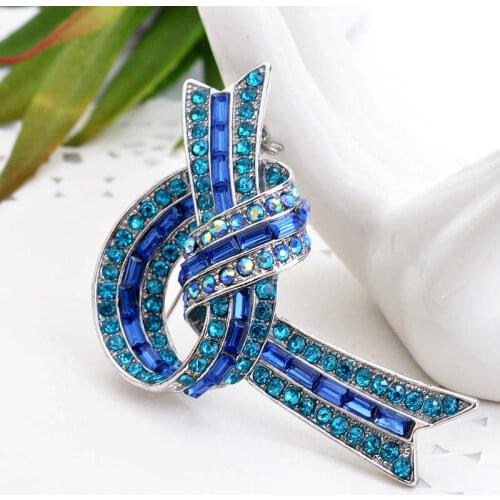 Blue Pink Large Bowknot Brooch Pin Color Rhinestone Bow Brooches for Women Fashion Jewelry Winter Accessories