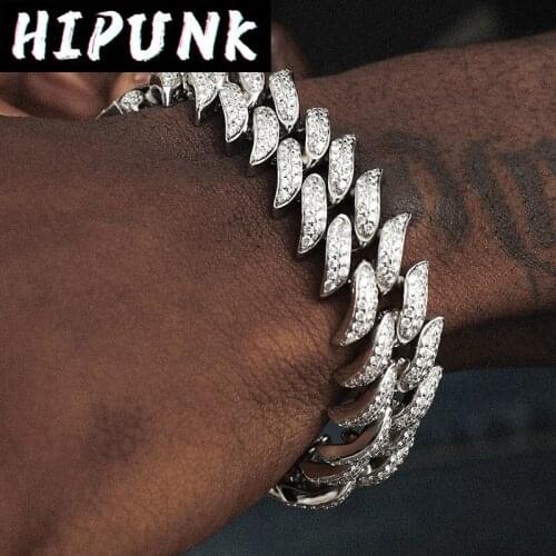 HIPUNK Men Hip Hop Iced Out Bling CZ Bracelet Pave Rhinestone Miami Cuban Link Bracelets Hip Hop jewelry Gifts