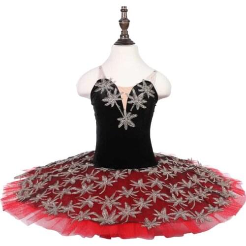 Custom Made Spanish Tutu Dress Black & Red Ballet Pancake Dance Tutus,Ballet Dress Girl Plate Tutu Retail Whole Sale