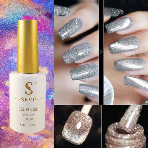 SKVP Nail Glue Cat Eye Magnet Nail Polish Bling Diamond Top Coat Reflective Glitter Nail Art For UV Nail Builder Gel Nail Polish