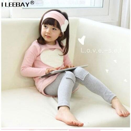 2018 Spring Baby Girls Clothing Sets 3 Pieces Suits Full Sleeve Fashion Dress Heart shaped cloth +Legging+Headband Girls Clothes