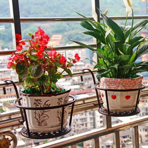 Wrought Iron Flower Stand Railing Flower Pot Stan Balcony Hanging Basket Green Dill Hanging Household Metal Flower Stand