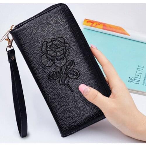 Leather Women Rose Luxury Wallets Coin Pocket Hasp Card Holder Money Bags Casual Long Ladies Clutch Phone Wallet Female Purse