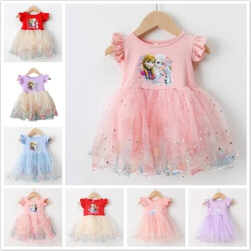 Summer Baby Girl Clothes Frozen Anna Elsa Olaf Print Princess Kid Party Dress Cotton Vestidos For Wedding Party Clothes Costumes