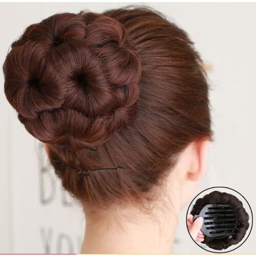 MSTN Synthetic Nine Flowers Hair Chignon Clips Bun Straight Ponytail Updo Comb Coiled Donut Hair Circle Hairpieces Head Flower