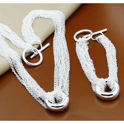 New Style 925 Sterling Silver Multi-Chain O-Shaped Necklace Bracelet Set For WomenS Wedding Engagement Party Fashion Charm Jewe