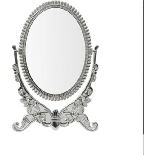 Silver alloy metal table mirror makeup dresser desktop cosmetic decorative mirror embossed frameespelho de maquiagem 2191A